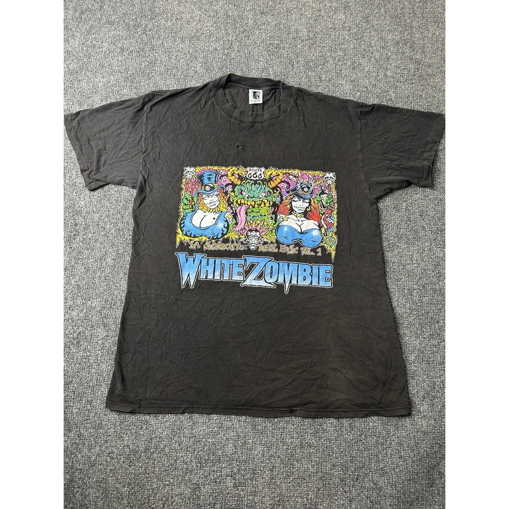 Mens 1992 White Zombie La Sexorcisto Route 666 Black Tee, Size XL